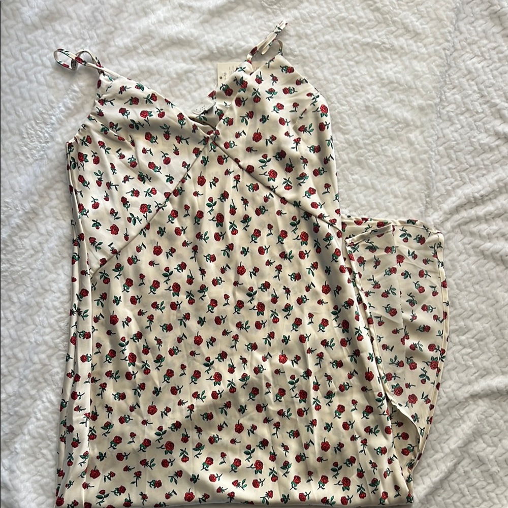 A New Day Cream and Red floral dress.